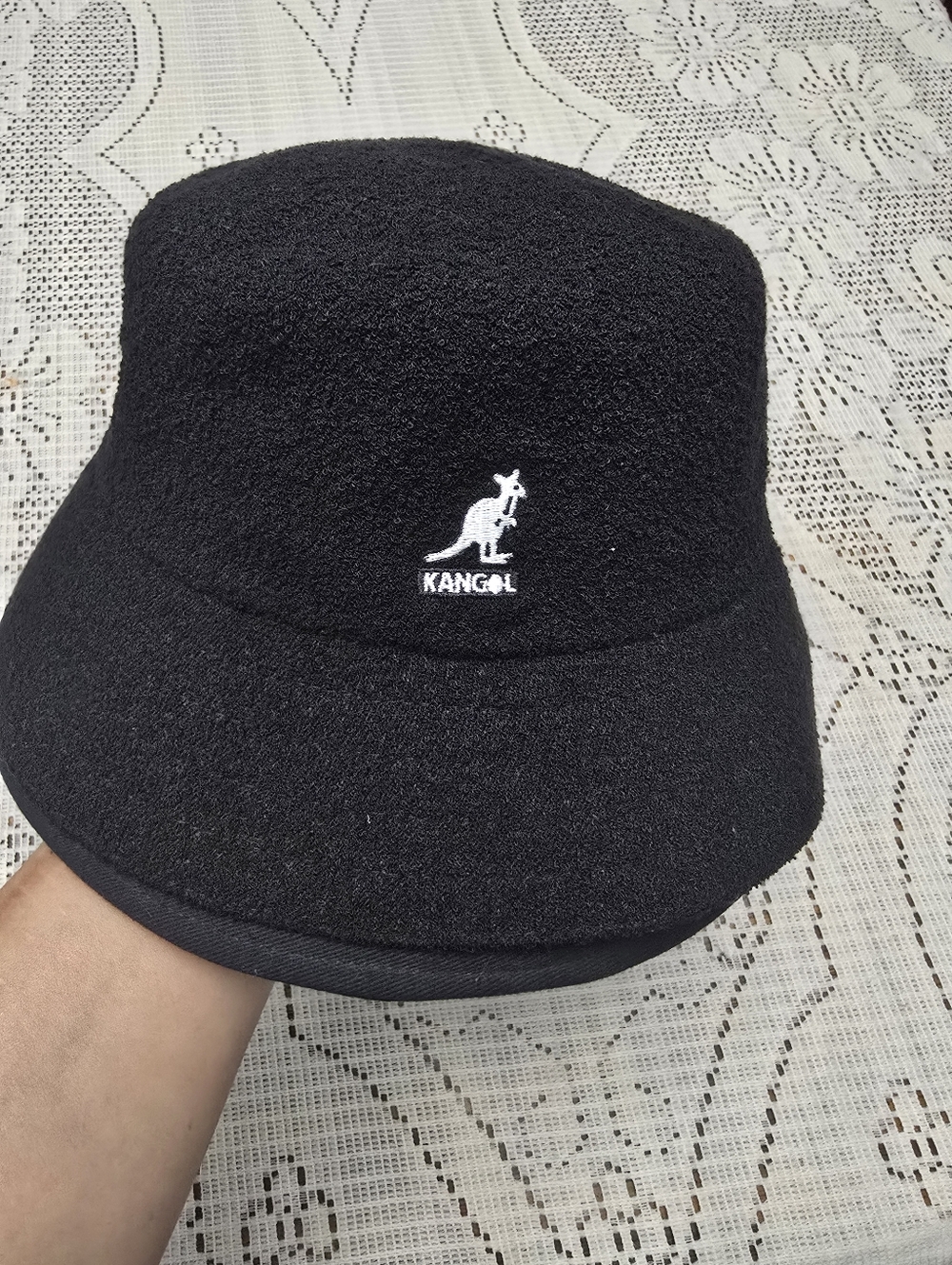 Kangol Black Bucket Hat with White Embroidered Kangaroo
